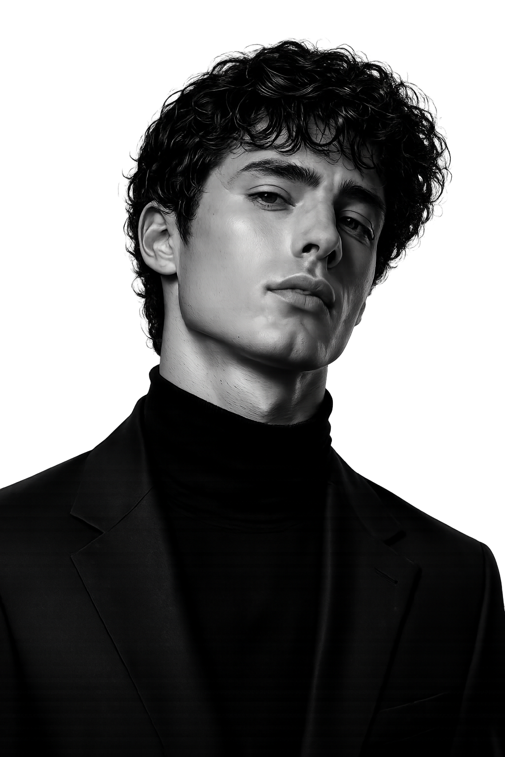 Portrait éditorial noir et blanc d'un mannequin
