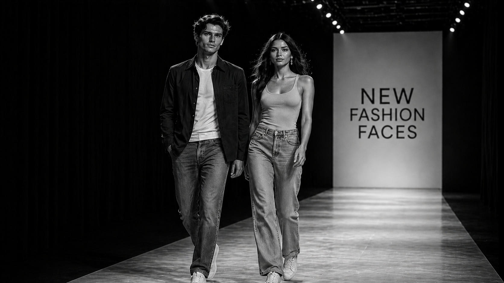 Défilé en noir et blanc sur le podium